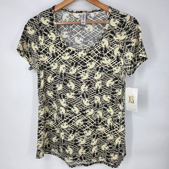 LuLaRoe Tops - LuLaRoe‎ Disney Classic T Shirt Women XS Cream Black Mickey Mouse Lattice Print